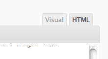 tab-visual tab visual กับ HTML ที่มุมขวาบนของกล่องใส่ข้อความ