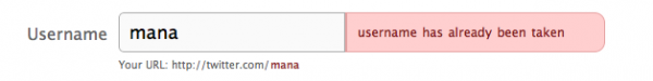 ระบบ twitter แจ้งว่า username นี้มีผู้ใช้แล้ว