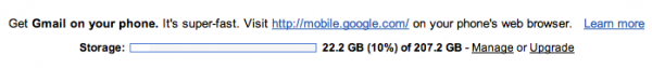 google-storage พื้นที่เมล์ขณะนี้ผมใช้ไป 22.2G ได้เพิ่มมาเป็น 200G