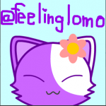@feelinglomo แมวนี้หน้าตาเหมือนavatarเดิมของผมที่เป็นรูปการ์ตูนหน้าคน คงโทนสีม่วงและพื้นหลังสีฟ้าตามเดิม ติดดอกไม้ให้เหมาะกับผมมากขึ้นอีกครับ