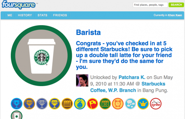 barista badge ได้เมื่อ check-in Starbucks ครบ 5 แห่ง barista badge ได้เมื่อ check-in Starbucks ครบ 5 แห่ง