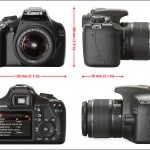 มิติของ EOS 1100D จะเห็นว่าใหญ่กว่า 1000D เล็กน้อย ข้อมูลจาก dpreview