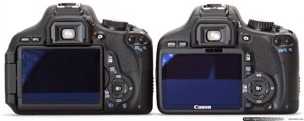 ด้านหลังของ EOS 600D ค่อนข้างเหมือน EOS 60D ทั้งจอและปุ่ม