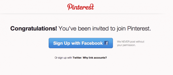 หลังจากได้ invite แล้ว หน้าสมัคร pinterest เป็นดังนี้ หลังจากได้ invite แล้ว หน้าสมัคร pinterest เป็นดังนี้