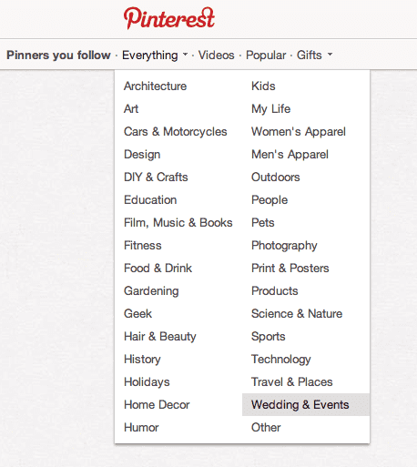 กดตรง everything จะมีประเภทบอร์ดของ pinterest มาให้เลือก กดตรง everything จะมีประเภทบอร์ดของ pinterest มาให้เลือก