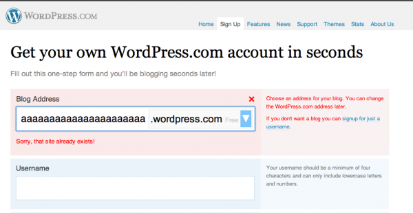 ตั้งชื่อ WordPress ถ้าเป็นสีเขียวคือไม่ซ้า ใช้ได้